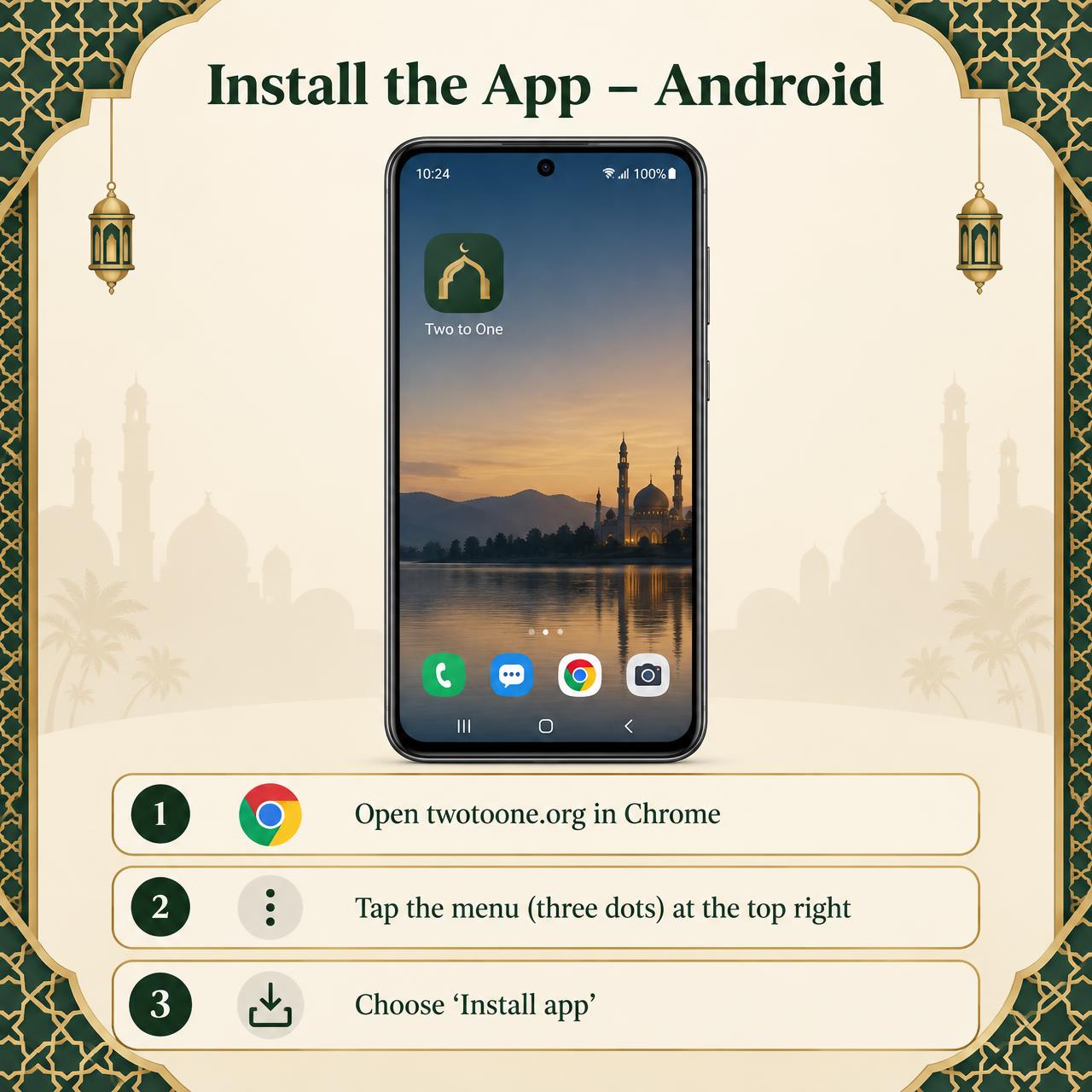 Android phone showing the Two Into One app on its home screen
